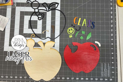 Teacher's Apple with Worm Sign Glowforge SVG | Customize For Your Teacher