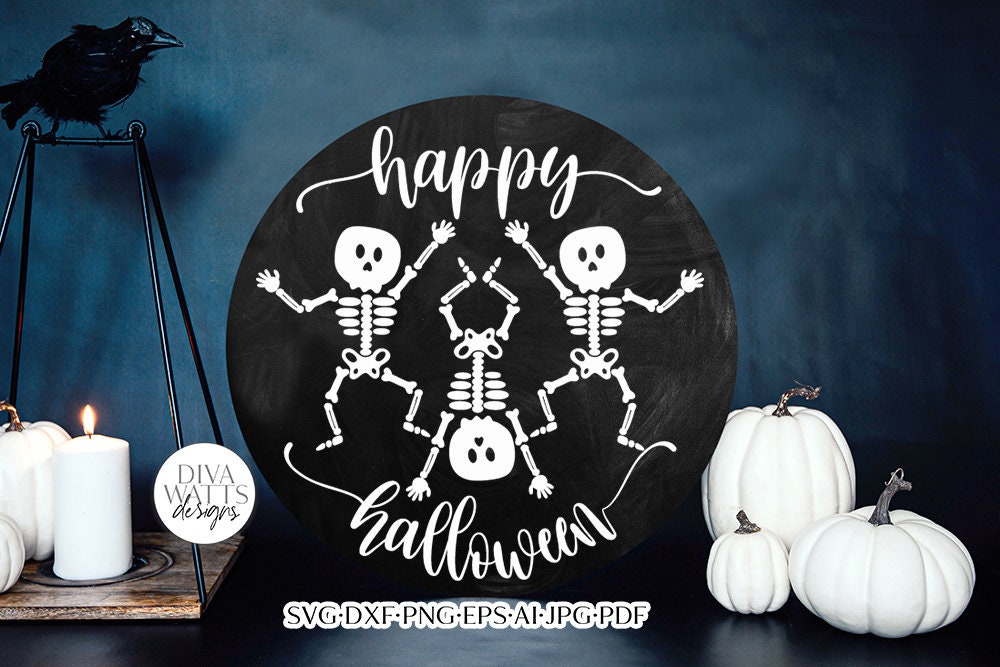 Happy Halloween Skeletons SVG | Dancing Skeletons Design