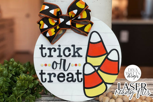 Trick or Treat Glowforge SVG | Halloween Candy Corn Design