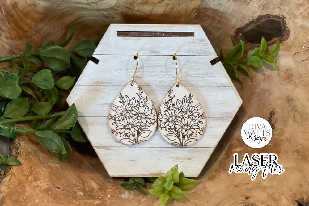 Daisy Bouqet Drop Earrings Glowforge SVG | Floral Laser File