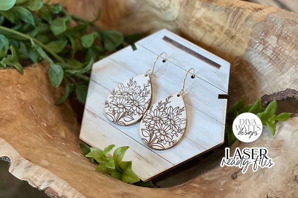 Daisy Bouqet Drop Earrings Glowforge SVG | Floral Laser File