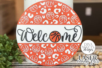 Welcome with Basketball Leopard Print Glowforge SVG | Laser Cut File