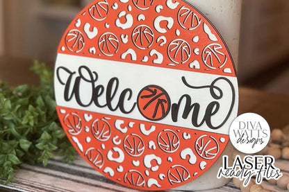 Welcome with Basketball Leopard Print Glowforge SVG | Laser Cut File