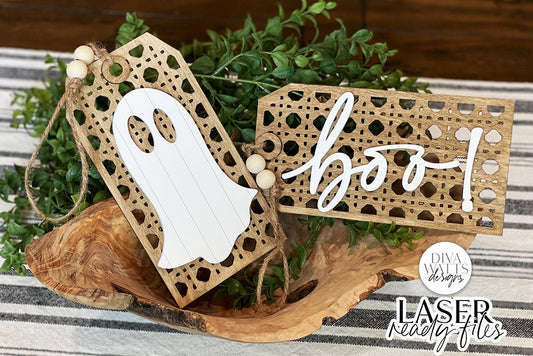 Halloween Ghost Rattan Tags Glowforge SVG | Fall Design