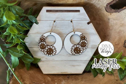 Sunflower Circle Earrings Glowforge SVG | Floral Laser File