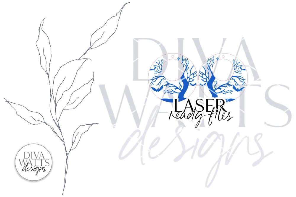 Spooky Tree With Bats Earrings Glowforge SVG | Halloween Earring Design