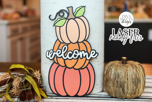 Fall Stacked Pumpkins Glowforge SVG | Welcome Fall Design