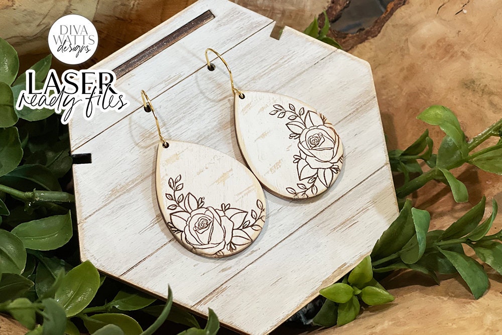 Rose Drop Earrings Glowforge SVG | Floral Laser File