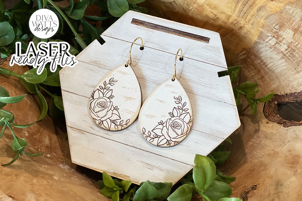 Rose Drop Earrings Glowforge SVG | Floral Laser File