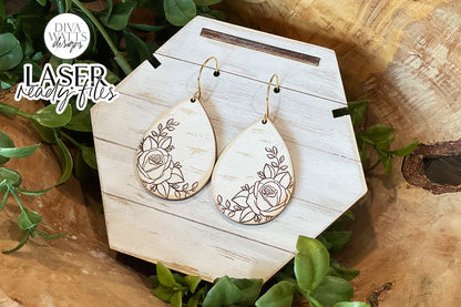 Rose Drop Earrings Glowforge SVG | Floral Laser File