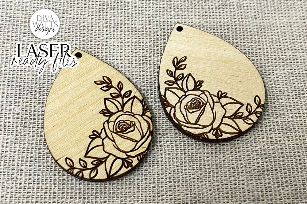 Rose Drop Earrings Glowforge SVG | Floral Laser File