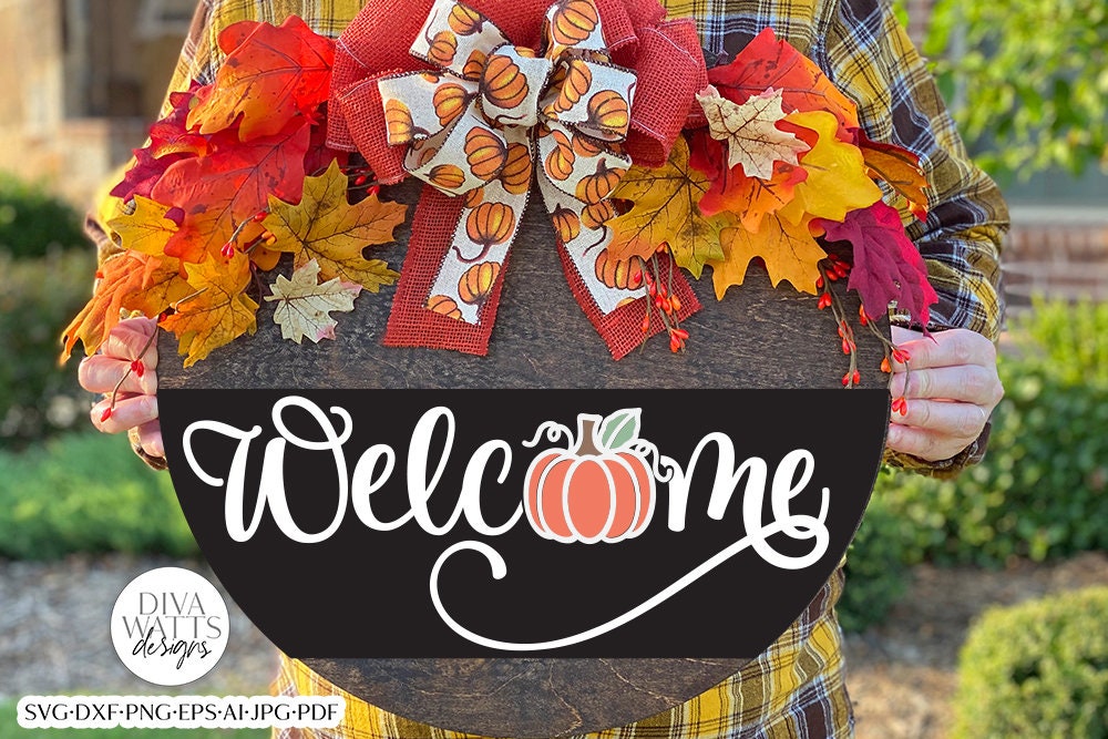 Welcome With Pumpkin SVG | Fall Design for Door Hanger
