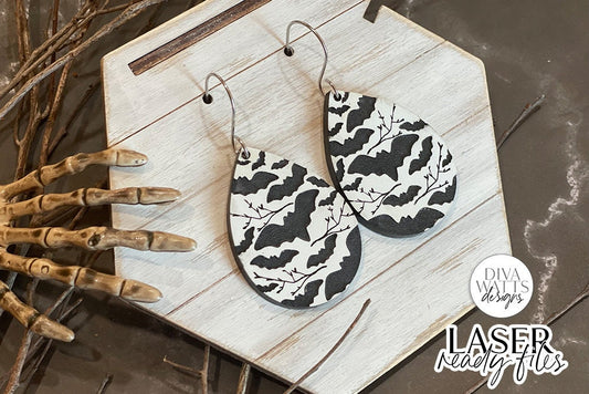 Halloween Bats Drop Earrings Glowforge SVG | Spooky Fall Design