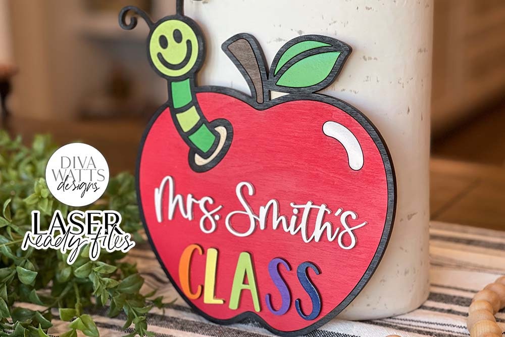 Teacher's Apple with Worm Sign Glowforge SVG | Customize For Your Teacher