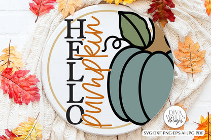 Hello Pumpkin SVG | Door Hanger / Round Fall Design