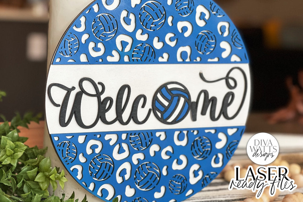 Welcome with Volleyball Leopard Print Glowforge SVG | Laser Cut File