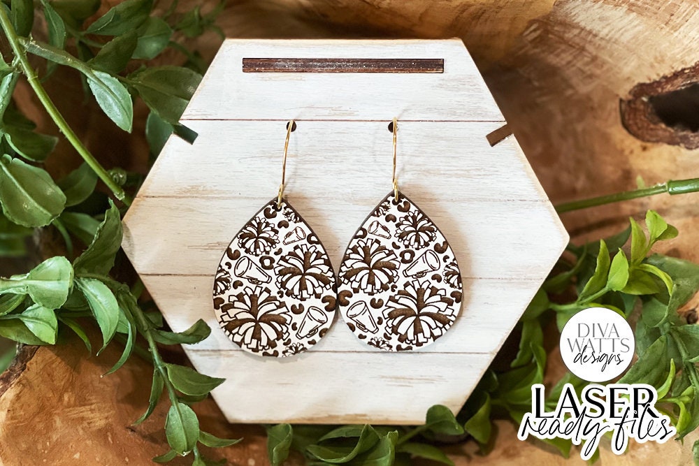Cheerleader Leopard Print Drop Earrings Glowforge SVG | Sports Earring Design
