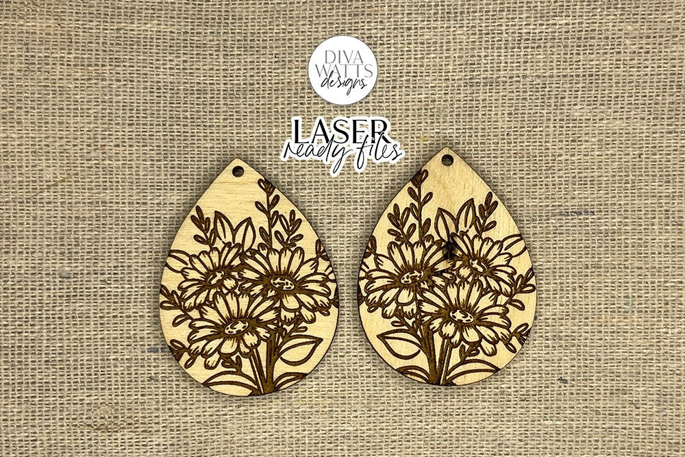 Daisy Bouqet Drop Earrings Glowforge SVG | Floral Laser File