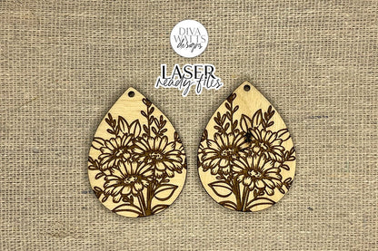 Daisy Bouqet Drop Earrings Glowforge SVG | Floral Laser File