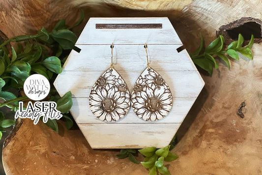 Sunflower Drop Earrings Glowforge SVG | Floral Laser File