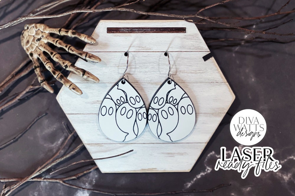 Ghosts Drop Earrings Glowforge SVG | Halloween  Earring Design