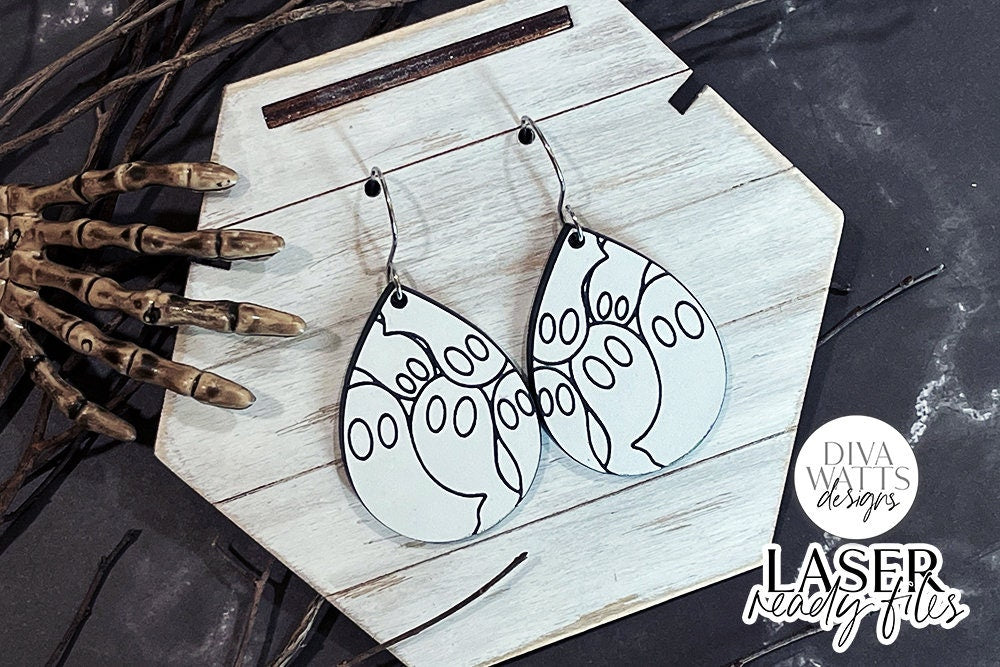 Ghosts Drop Earrings Glowforge SVG | Halloween  Earring Design