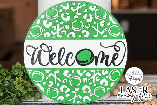 Welcome with Hockey Leopard Print Glowforge SVG | Laser Cut File