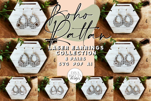 Boho Rattan Laser Drop Earrings Bundle | Glowforge SVG