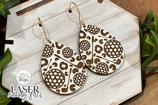 Golf Leopard Print Drop Earrings Glowforge SVG | Sports Earring Design