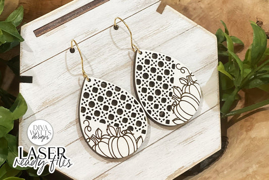 Fall Pumpkin Rattan Drop Earrings Glowforge SVG | Autumn Earring Design
