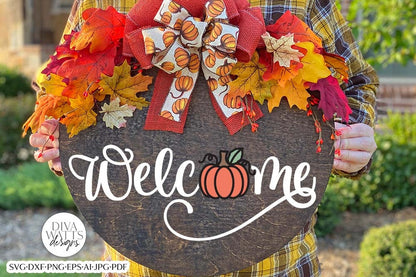 Welcome With Pumpkin SVG | Fall Design for Door Hanger