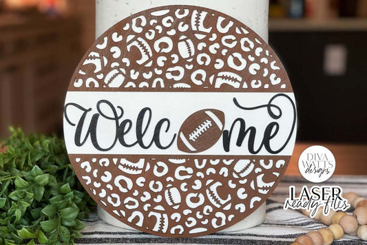 Welcome with Football Leopard Print Glowforge SVG | Laser Cut File