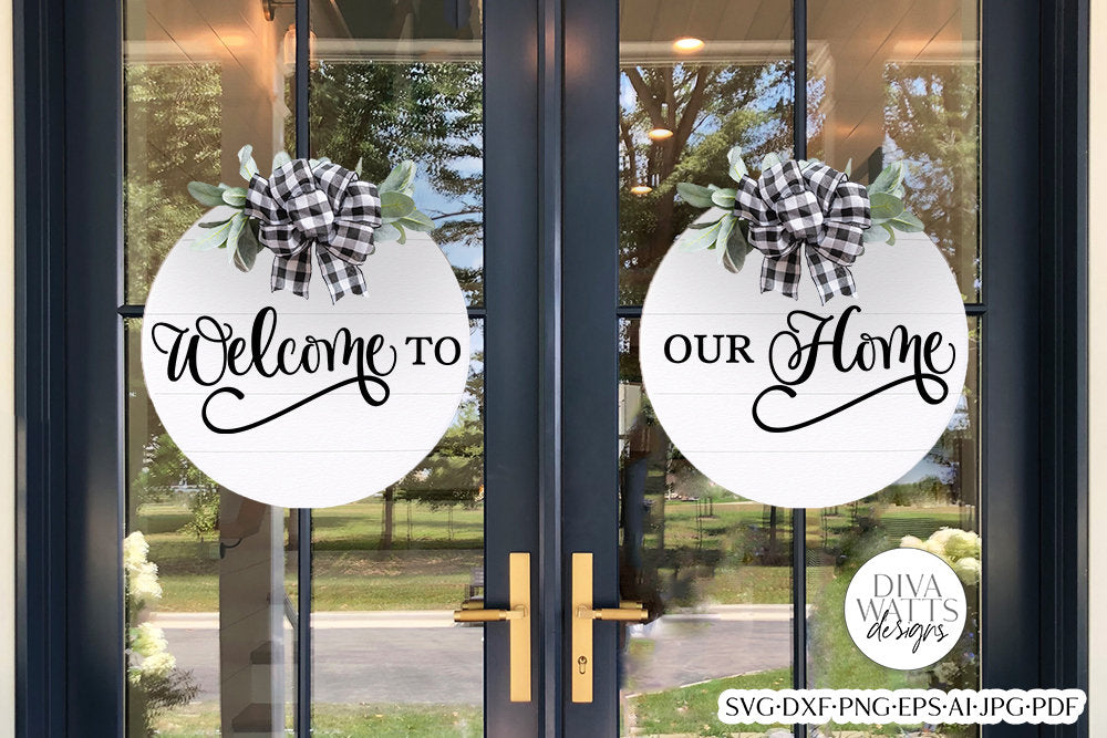 Welcome To Our Home Double Doors SVG Set | Round Door Hanger Design