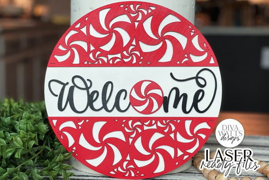 Welcome Peppermint Glowforge SVG | Christmas & Winter Door Hanger Design