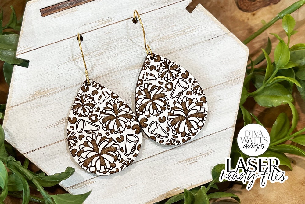 Cheerleader Leopard Print Drop Earrings Glowforge SVG | Sports Earring Design