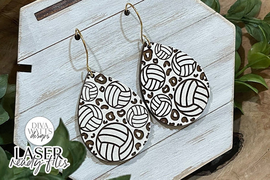 Volleyball Leopard Print Drop Earrings Glowforge SVG | Sports Earring Design