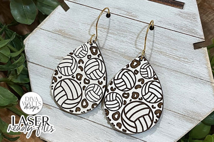 Volleyball Leopard Print Drop Earrings Glowforge SVG | Sports Earring Design