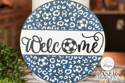 Welcome with Soccer Leopard Print Glowforge SVG | Laser Cut File
