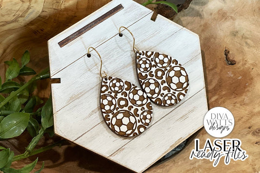 Soccer Leopard Print Drop Earrings Glowforge SVG | Sports Earring Design