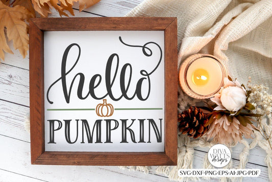 Hello Pumpkin SVG | Autumn Farmhouse Round Sign SVG | Welcome SVG
