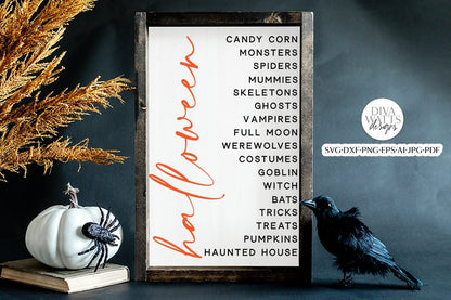 Halloween List SVG | Halloween Modern Farmhouse Sign | DXF and More