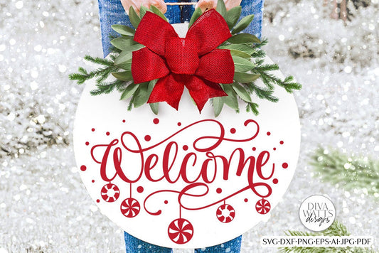 Welcome With Dangling Peppermints SVG | Christmas / Winter Design