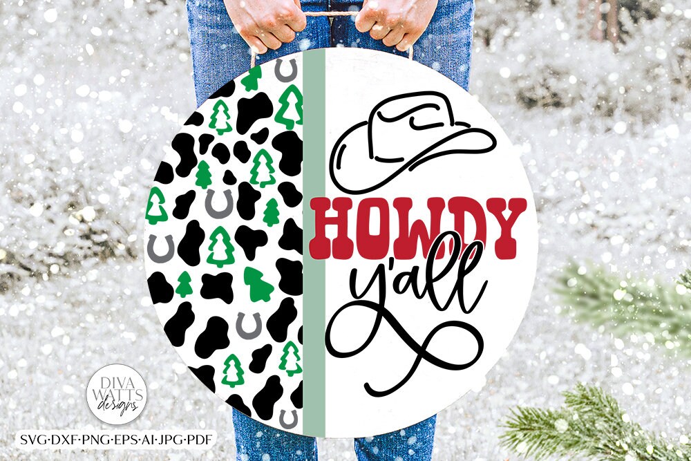Howdy Y'all SVG | Cowboy Christmas Round Design