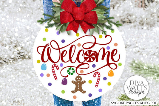 Welcome SVG | Dangling Gingerbread and Candy Round Design