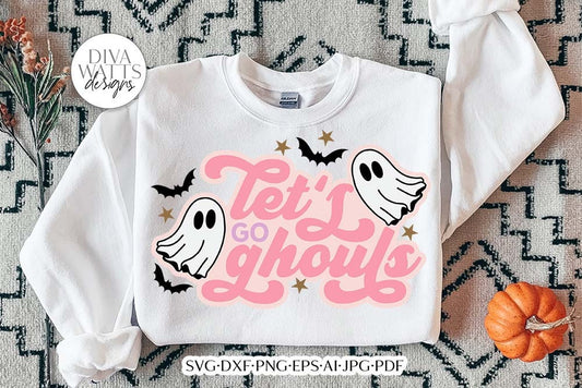 Let's Go Ghouls SVG | Retro Halloween Ghost & Bats Design