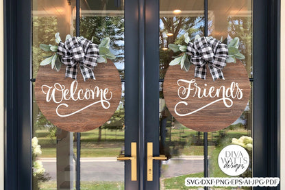 Welcome Friends Double Doors SVG Set | Round Door Hanger Design