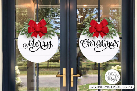 Merry Christmas Double Doors SVG Set | Round Door Hanger Design
