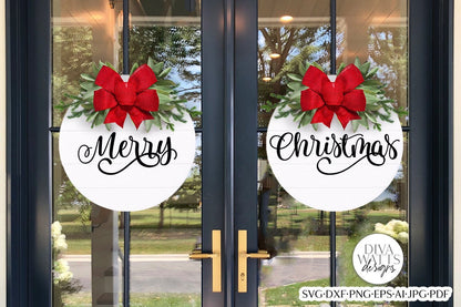 Merry Christmas Double Doors SVG Set | Round Door Hanger Design