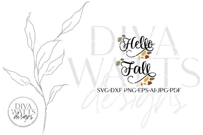 Hello Fall Double Doors SVG Set | Round Autumn Leaves Door Hanger Design