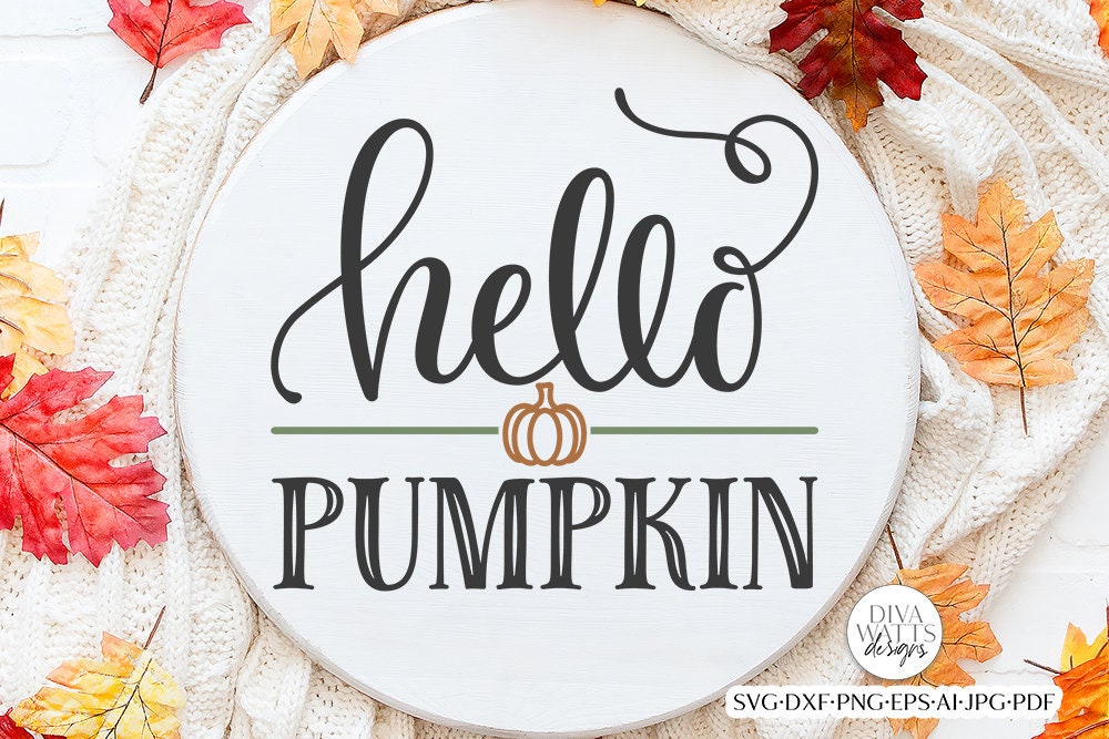 Hello Pumpkin SVG | Autumn Farmhouse Round Sign SVG | Welcome SVG